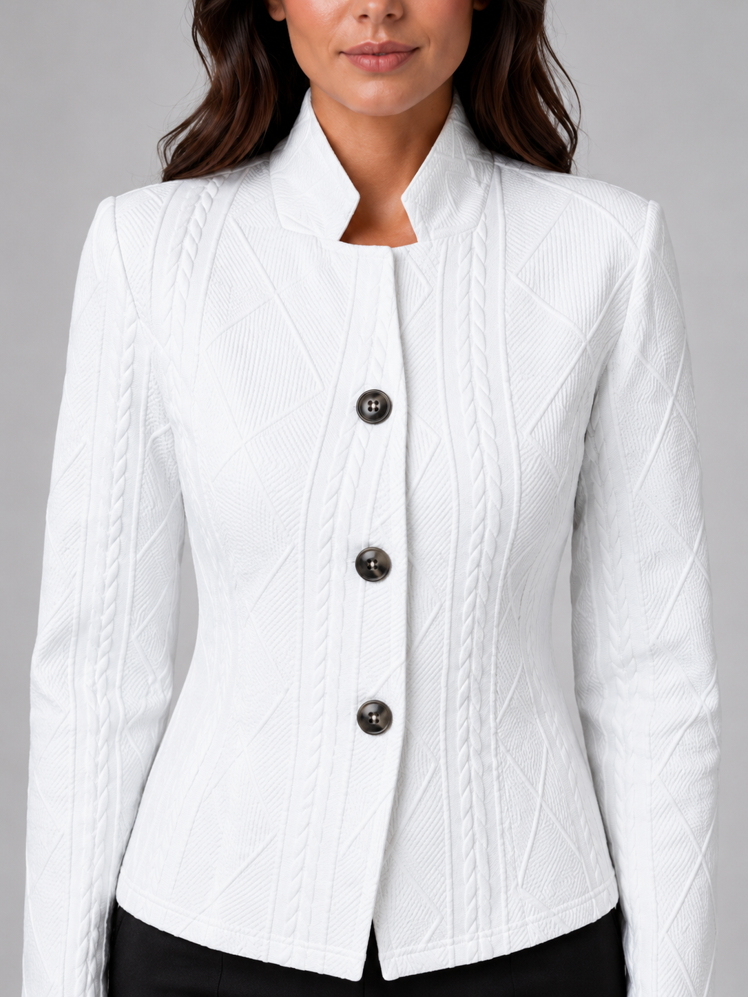 Women's Collarless Textured Tailored Blazer