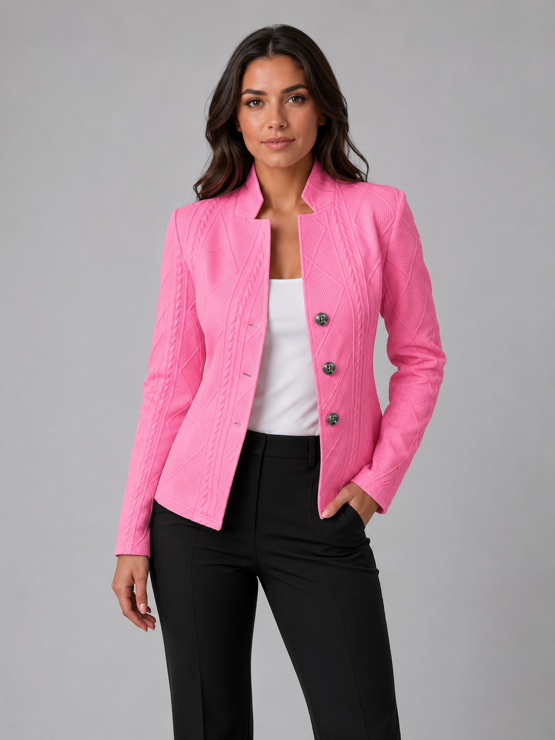 Women's Collarless Textured Tailored Blazer