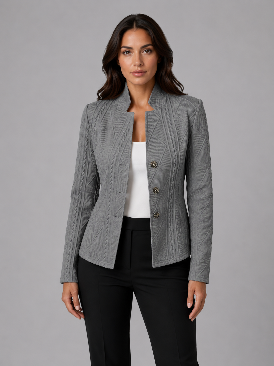 Women's Collarless Textured Tailored Blazer