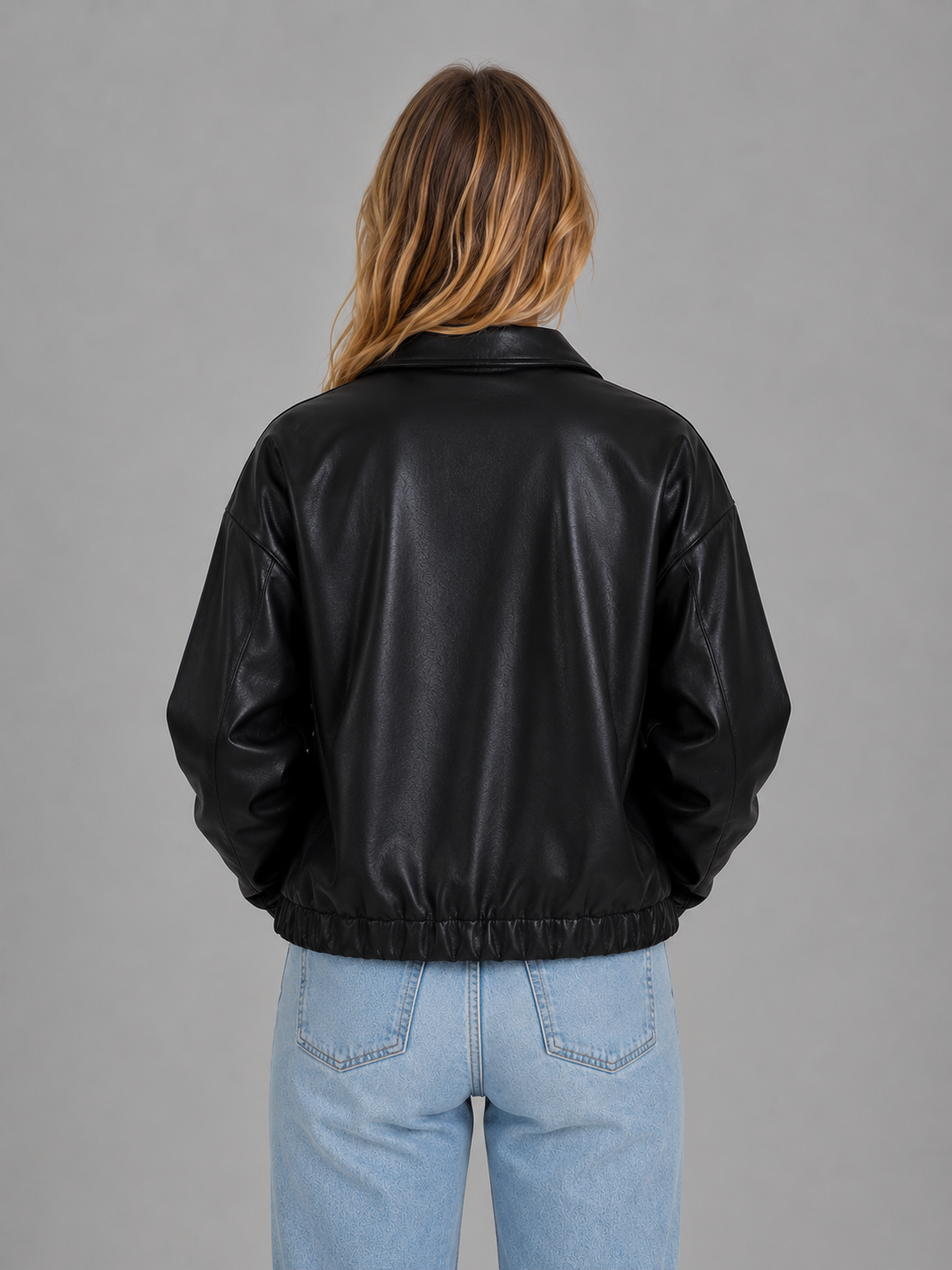 Women's Zip Faux Leather Jacket with Pockets – Relaxed Cropped Fit