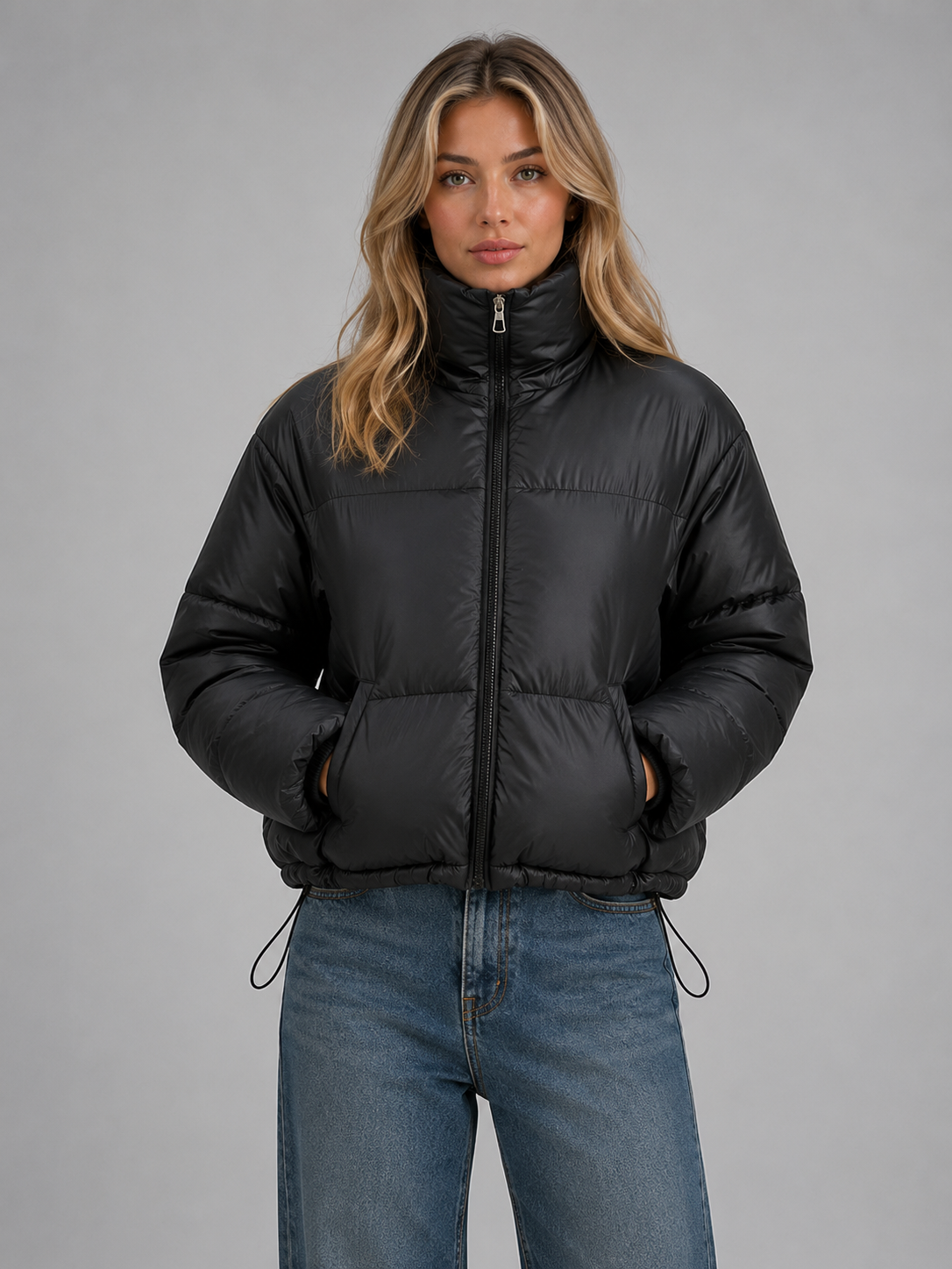 Women's High Neck Cropped Puffer Jacket