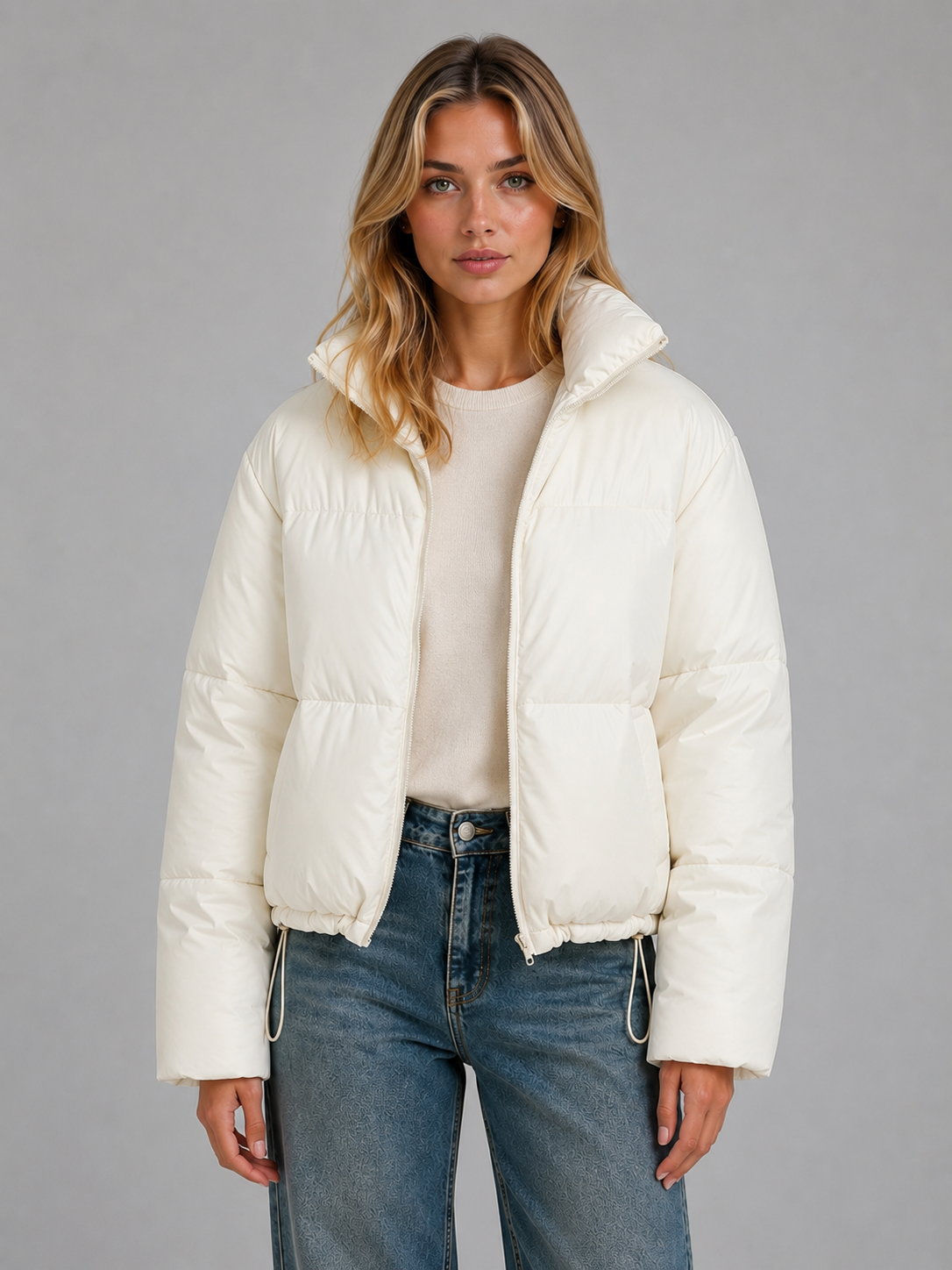 Women's High Neck Cropped Puffer Jacket