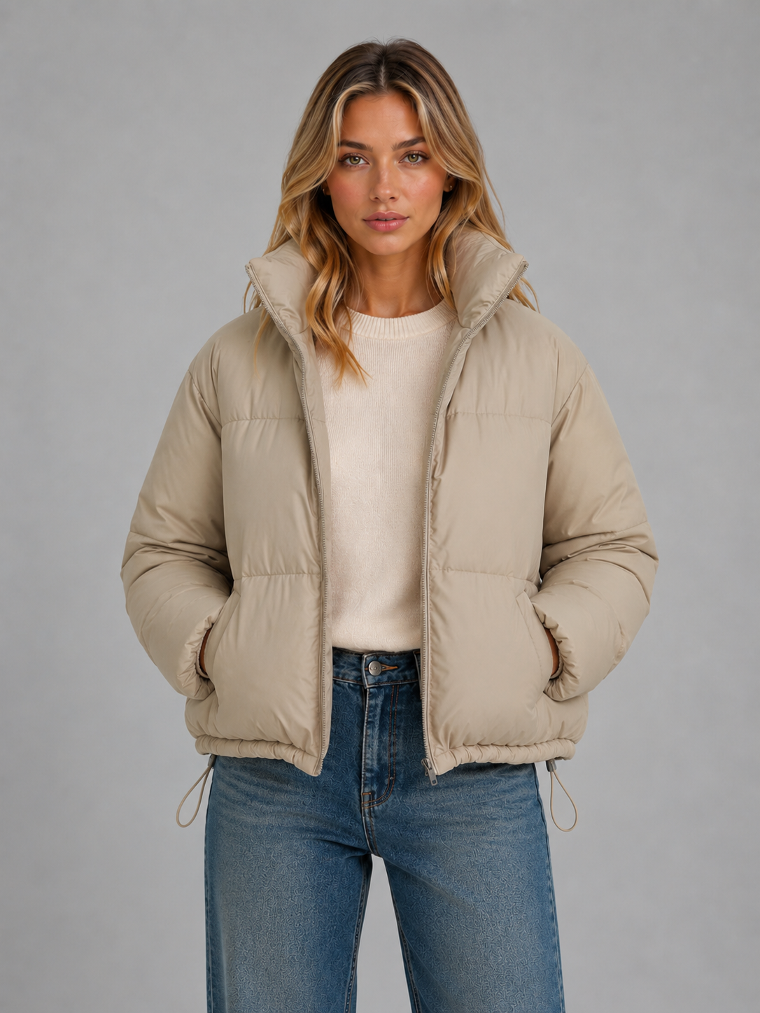 Women's High Neck Cropped Puffer Jacket