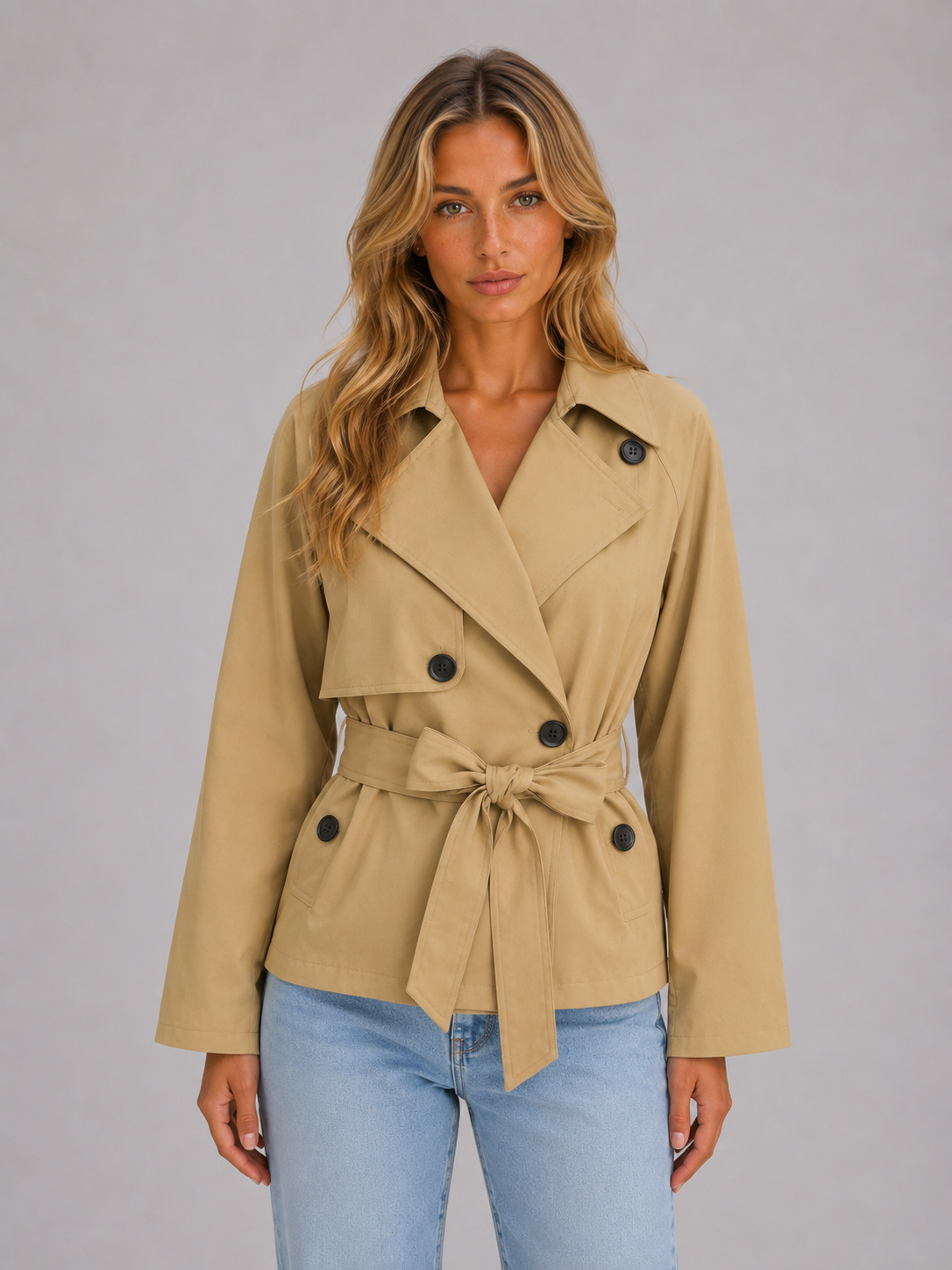 Women's Double-Breasted Cropped Trench Jacket