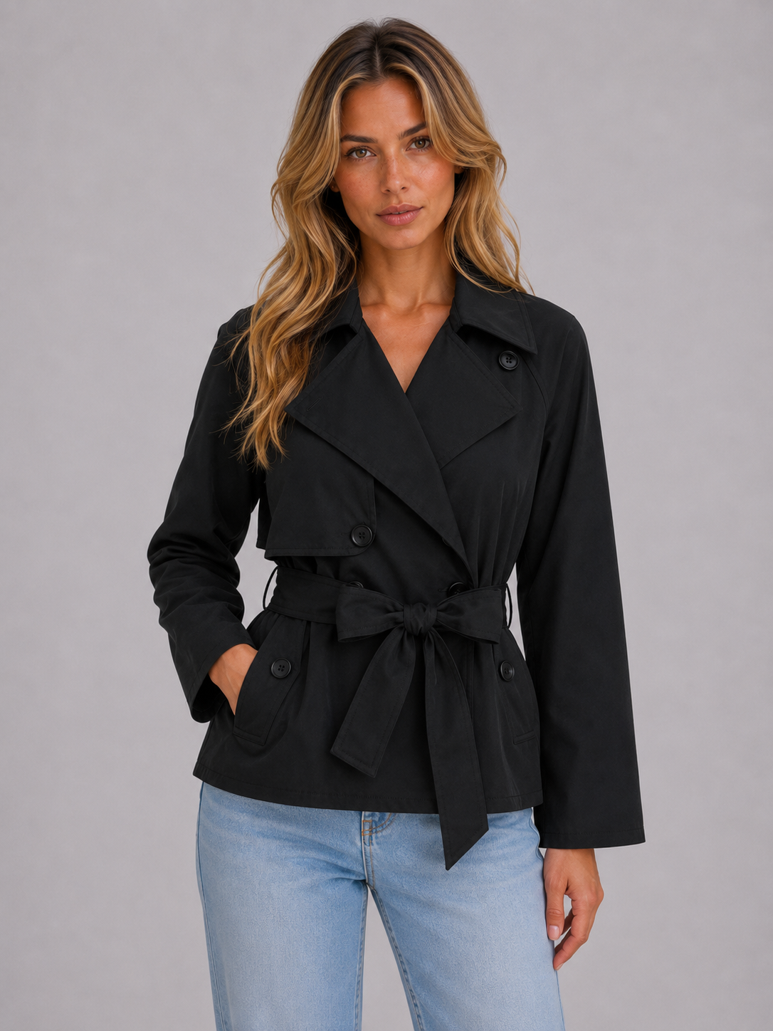 Women's Double-Breasted Cropped Trench Jacket