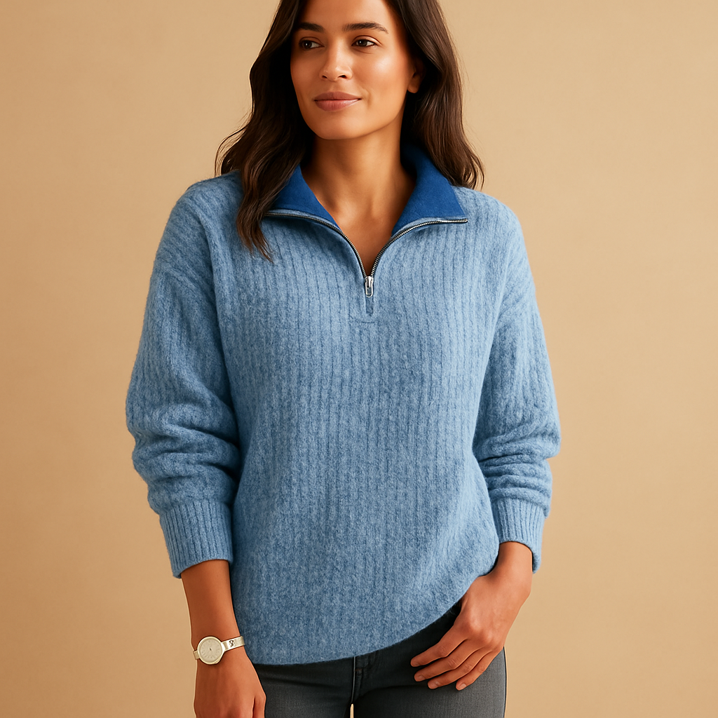 Women's Half Zip Funnel Neck Jumper