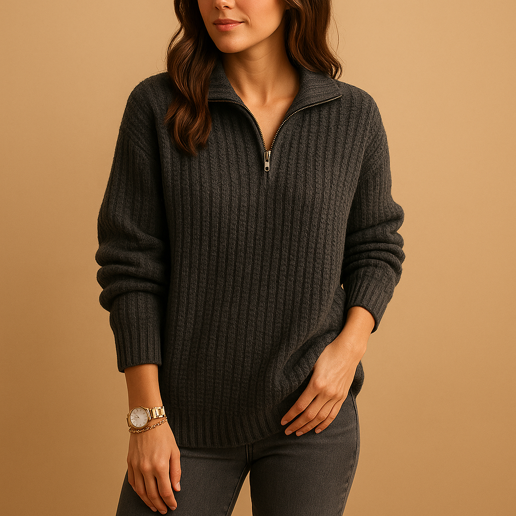 Women's Half Zip Funnel Neck Jumper