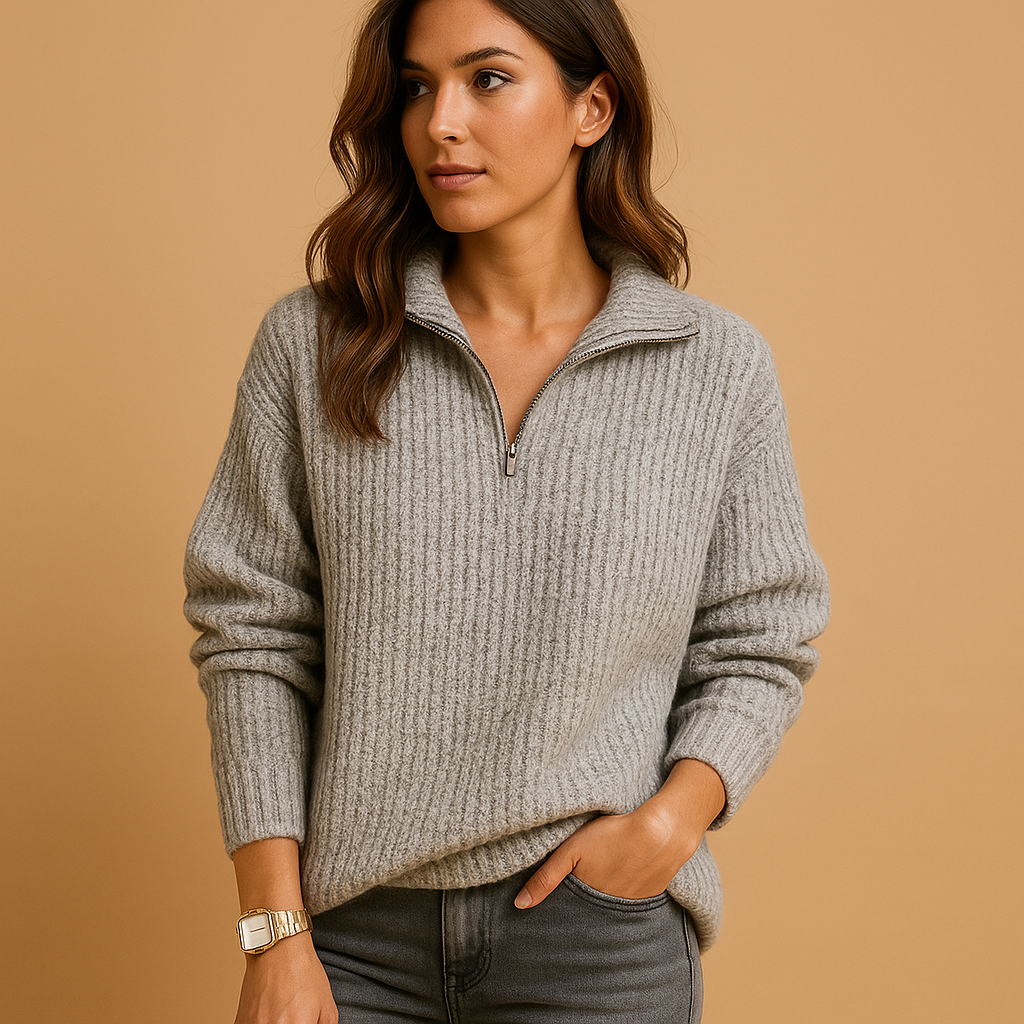 Women's Half Zip Funnel Neck Jumper